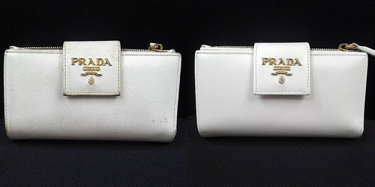 プラダ(Prada) サフィアーノレザーの白い長財布の色補修をご紹介いたします。